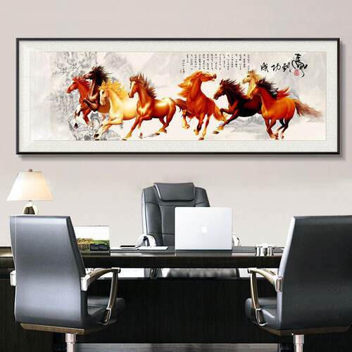 八骏全图装饰画马到成功骏马图壁画水墨画办公室墙画国画客厅挂画