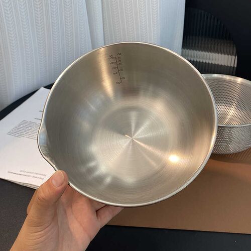 VE 18-10不锈钢洗米菜漏盆套装加厚沥水篮家用厨房和面打蛋盆汤盆