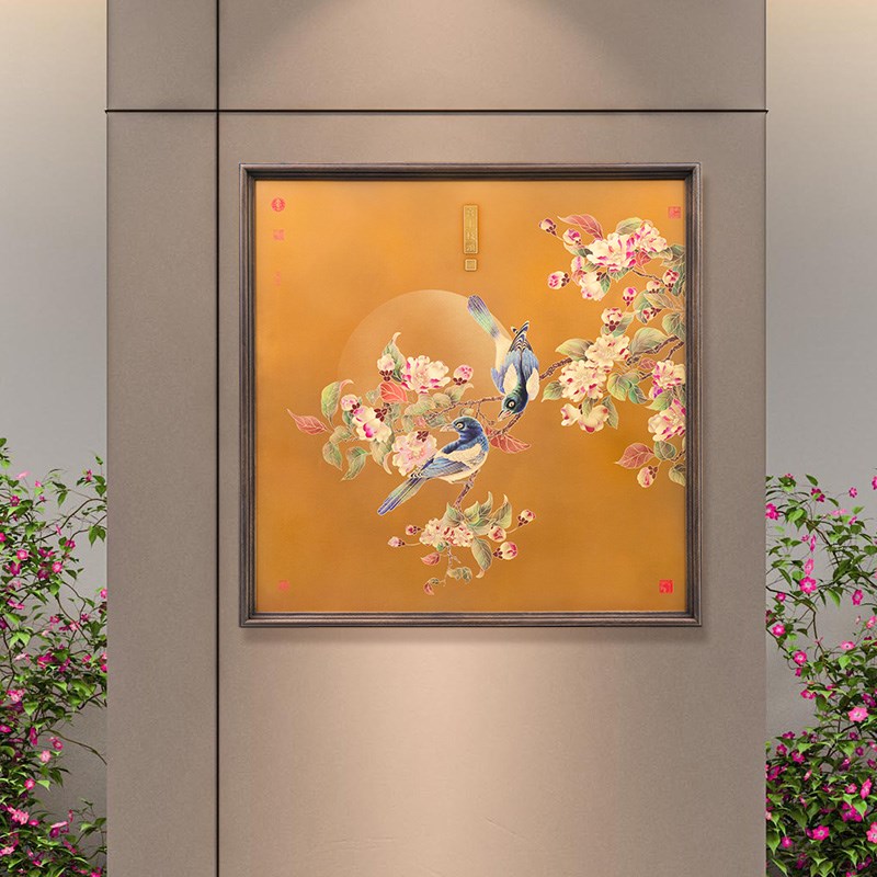 喜上枝头新中式客厅玄关装饰画手工轻奢中堂挂画现代乔迁送礼铜画