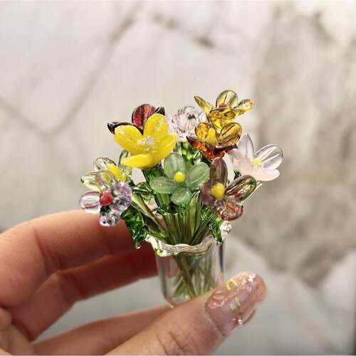 琉璃小花花束玻璃花进口料盆栽小花瓶马蹄莲郁金香彷真花节日礼品