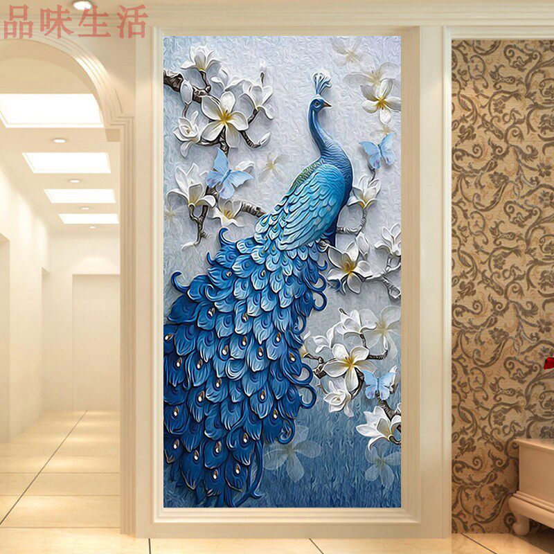 立体浮雕雀墙纸壁画玄关壁纸客厅电视背景墙壁画过道走廊