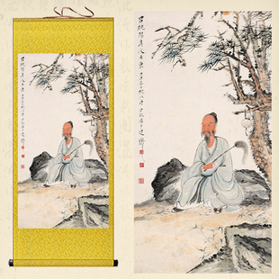 吕洞宾画像挂画纯阳帝君绢布卷轴画全真派祖师爷丝绸画道场水陆画