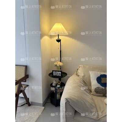 新款落地灯客厅沙发旁边几装饰复古卧室床头柜一体台灯