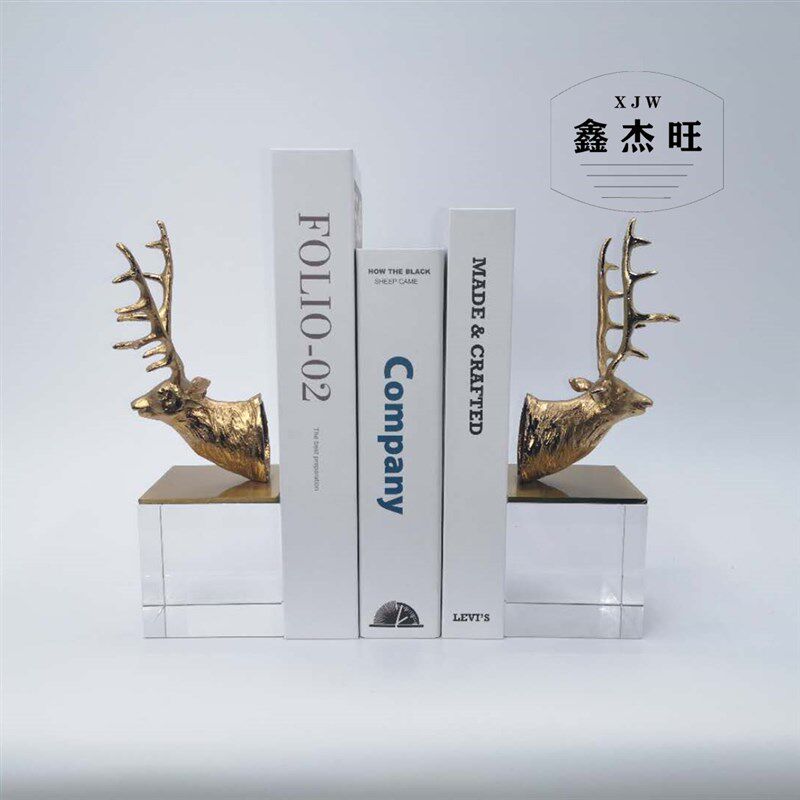 欧式现代水晶底座金属鹿头书立书房样板房工艺装饰品