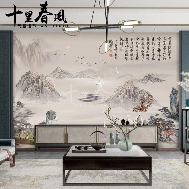 印加绣独绣墙布端刺绣背景墙沙发客厅电视新山水无缝壁布