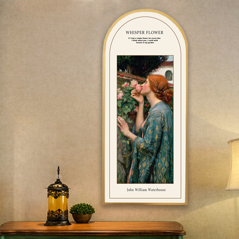 简约小众玄关装饰画拱形挂画古典走廊过道壁画复古人物风景画定制