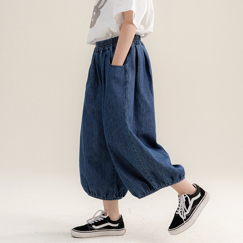 女童裤子夏季2023新款儿童中大童洋气薄款牛仔裤宽松灯笼九分裤