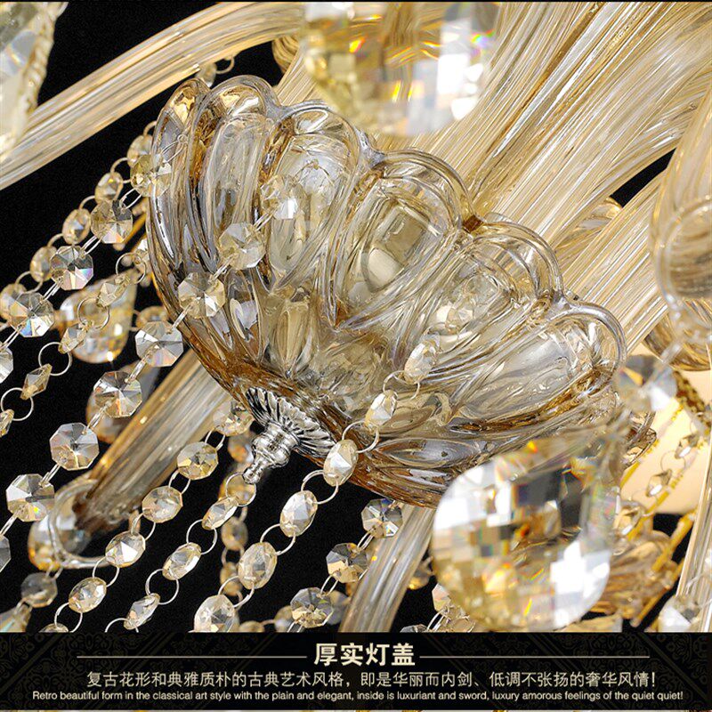 欧式蜡烛水晶吊灯干邑色别墅双层餐厅客厅奢华大气复式楼大吊灯具