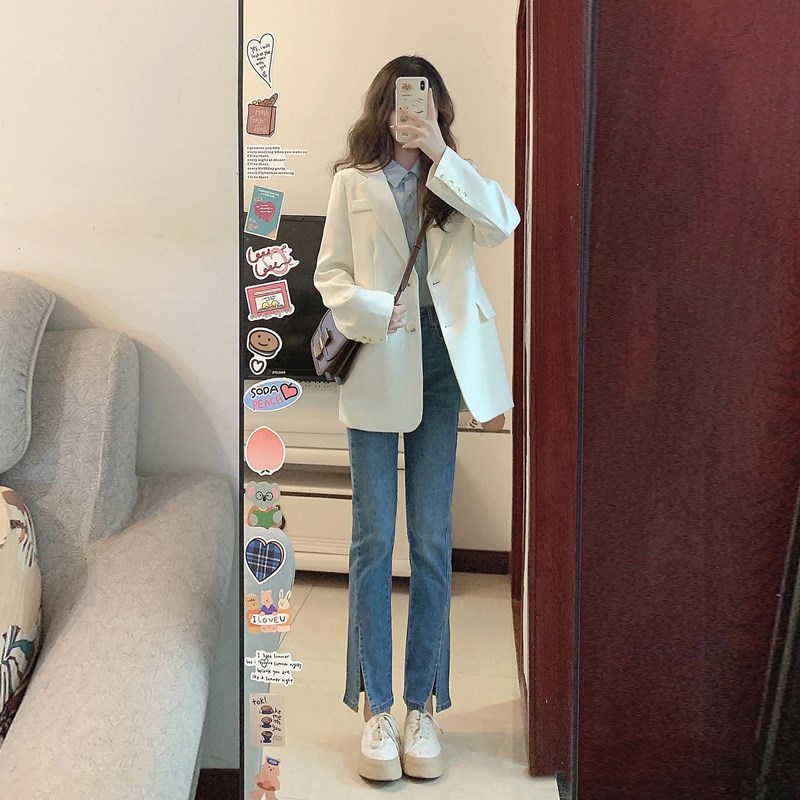 高级感白色西装外套女早春秋装新款韩版小个子宽松休闲西服