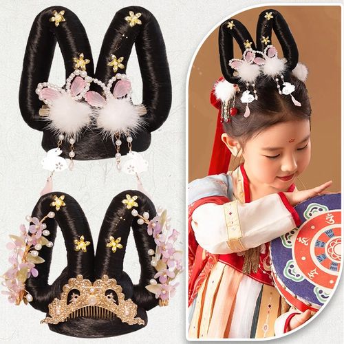 汉服头饰古典舞演出假发包复古唐风敦煌飞天发髻发饰女童古装表演