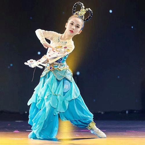 敦煌舞蹈服儿童女独舞长袖古典舞服装遇见飞天天女反弹琵琶演出服