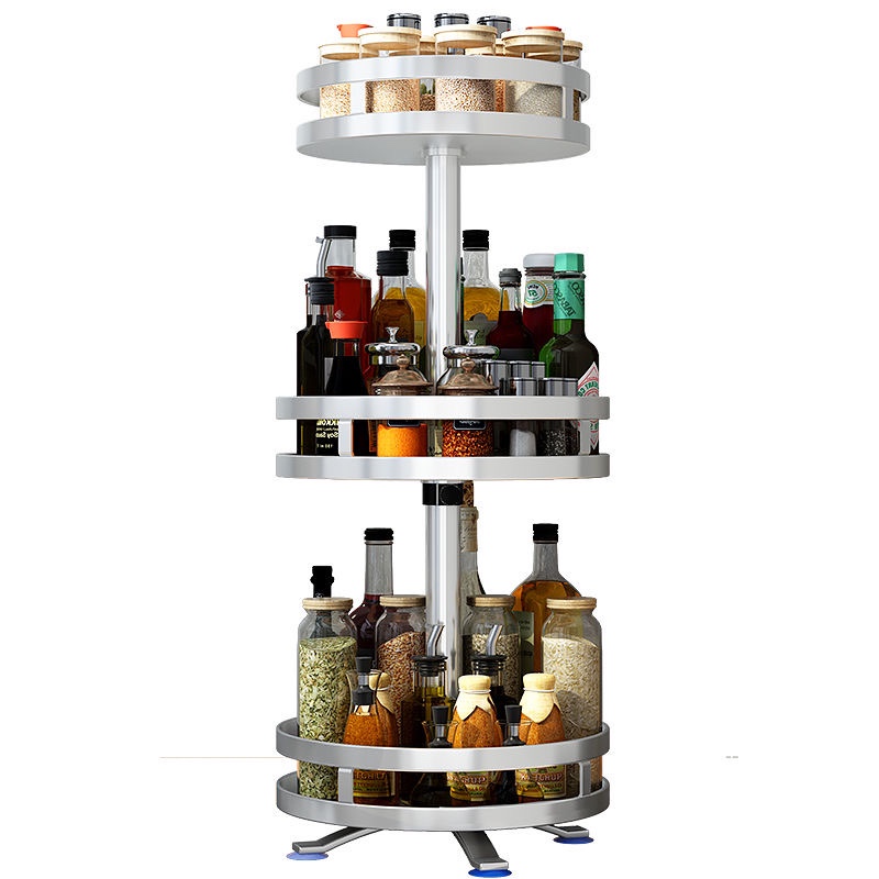 不锈钢旋转调料置物架厨房台面多功能盐酱油瓶罐调味料用品收纳层