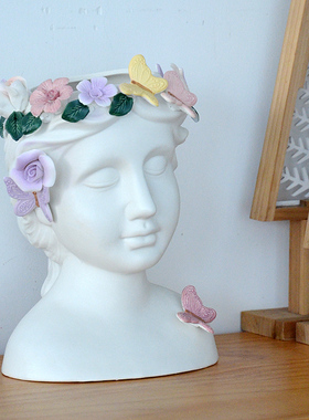 北欧少女创意陶瓷花瓶桌面摆件客厅电视柜玄关家居装饰品朋友送礼