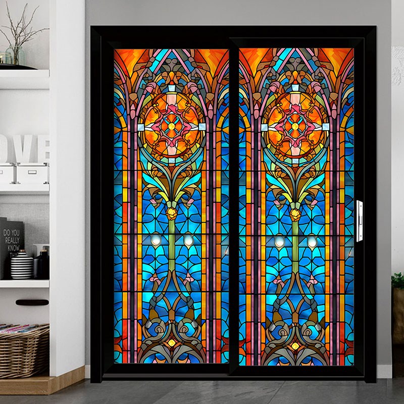 欧式彩色窗花纸窗户复古玻璃贴膜创意静电磨砂防走光浴室遮光不透