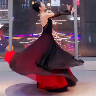 千千阙歌舞蹈人世间古典舞裙子双层撞色720度大摆裙黑月光舞蹈裙