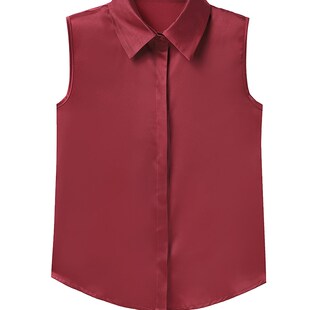 白色衬衫女无袖上衣西装内搭打底背心翻领真丝衬衣女夏季方领砍袖