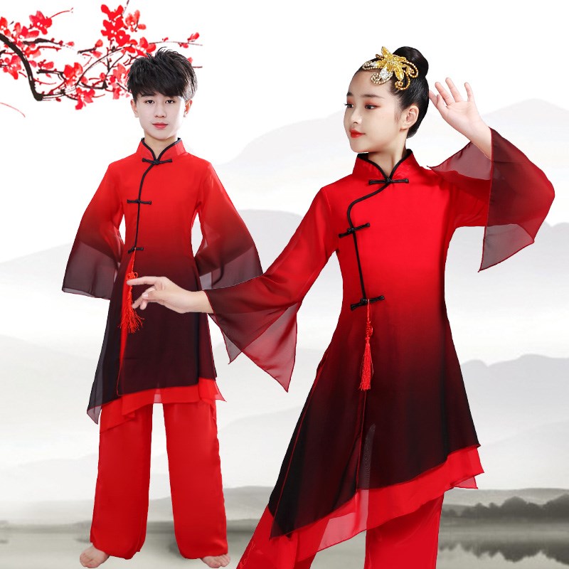 新款儿童古典舞蹈演出服男女水墨中国风飘逸扇子舞古风汉唐表演服