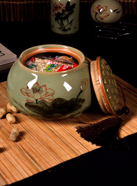 中秋礼品陶瓷储藏罐新中式禅意家居客厅博古架装饰工艺品茶室摆件