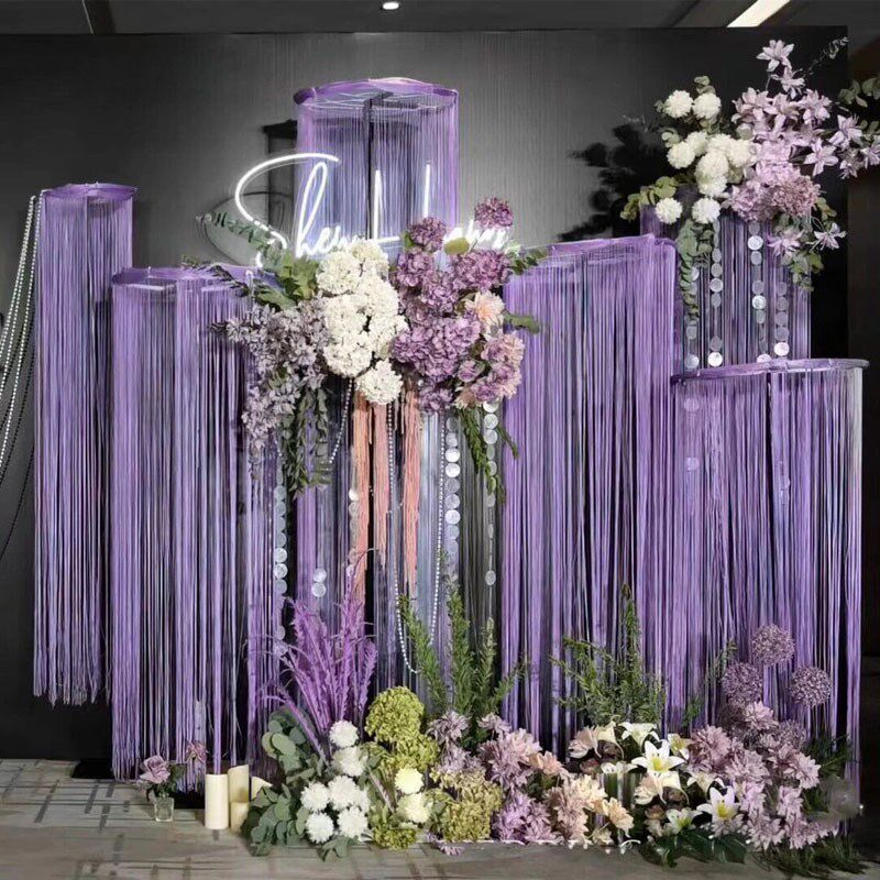 婚庆道具圆环吊顶珠帘装饰花环架婚礼舞台布置线帘升降架铁艺路引