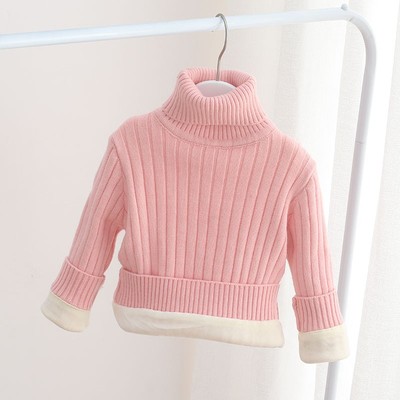 女童高领毛衣加绒加厚宝宝针织衫套头婴儿打底衫公主白色弹力冬装