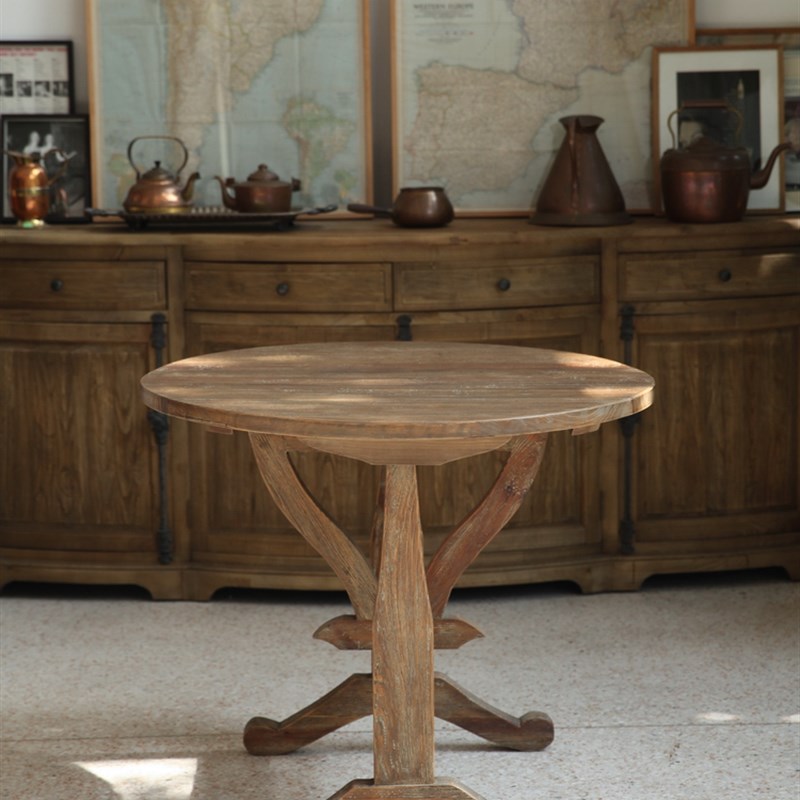 法式乡村侘寂风实木老木头折叠圆桌休闲茶咖啡餐桌子梅拉德色