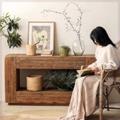 复古玄关桌民宿客厅老松木装 饰斗柜北欧风靠墙条案展示储物置物架