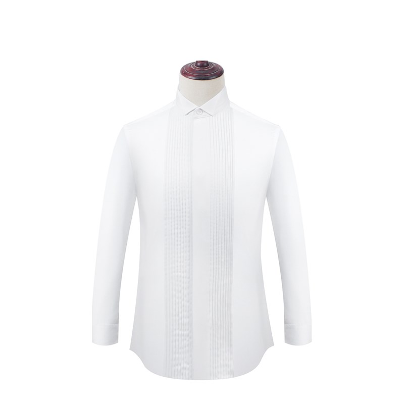 礼服衬衫男长袖结婚婚礼伴郎服套装白寸衫燕子领男士新郎领结衬衣