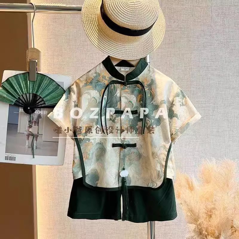 男童夏季汉服短袖套装国风唐装宝宝改良中式日常穿搭儿童周岁礼服