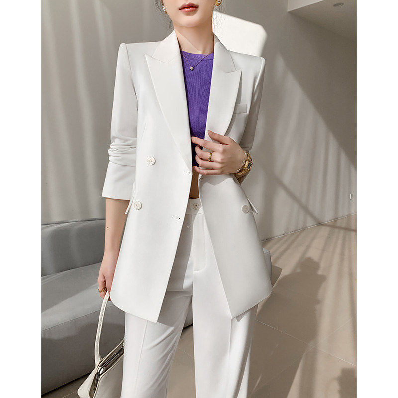 白色休闲西装套装女高级感职业正装时尚气质英伦风阔腿裤西服外套