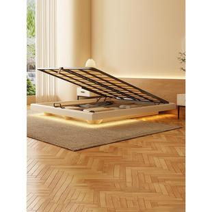 佐慕无床头悬浮床实木真皮床主卧储物双人床架排骨架床带感应灯