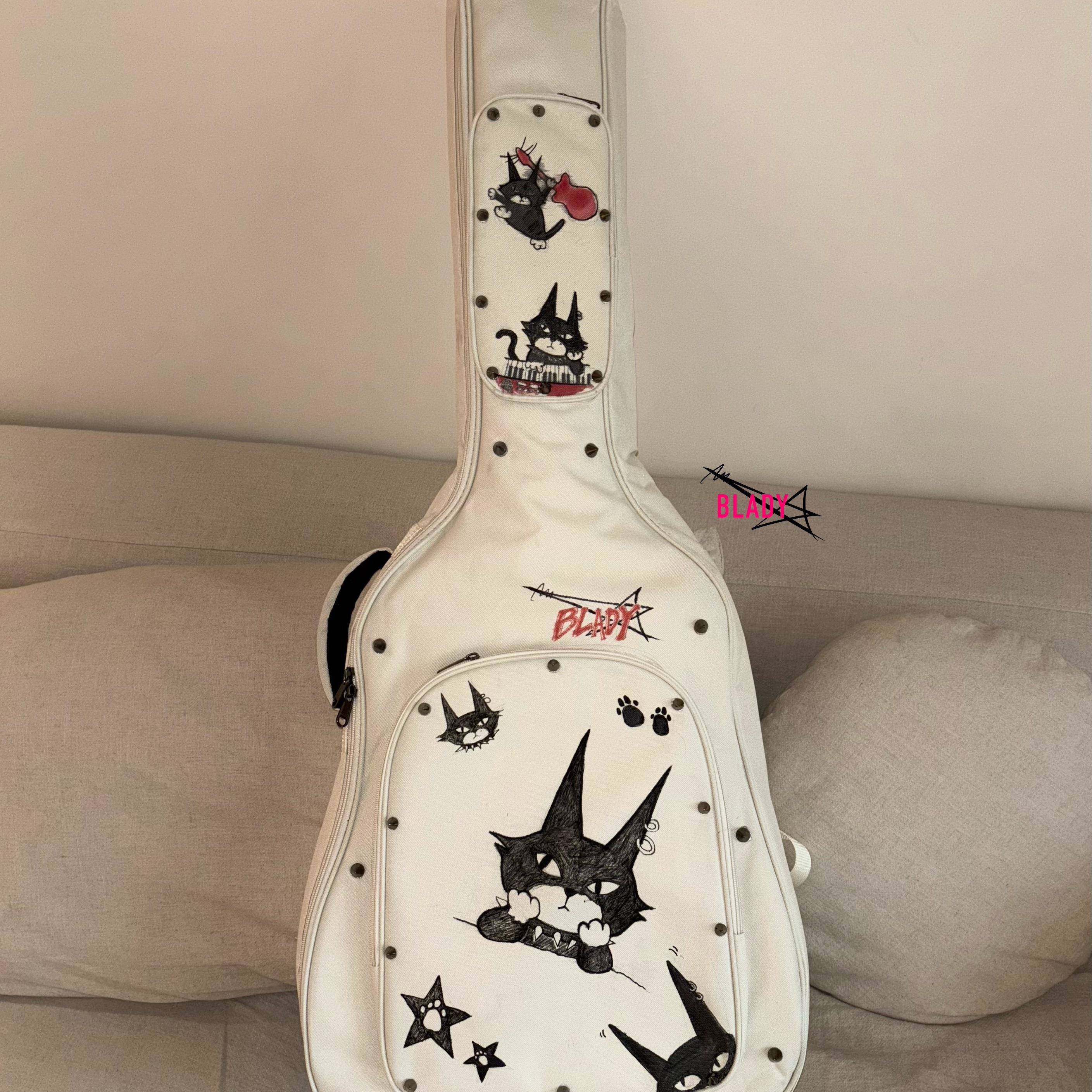 手绘【摇滚小猫】原创吉他包个性朋克铆钉木电吉他贝斯包加厚琴包