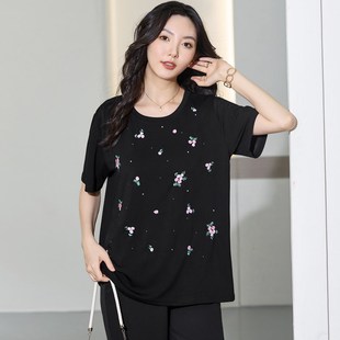 休闲上衣胖mm宽松显瘦短袖 加肥加大码 胖妹妹洋气时尚 女装 T恤 夏装