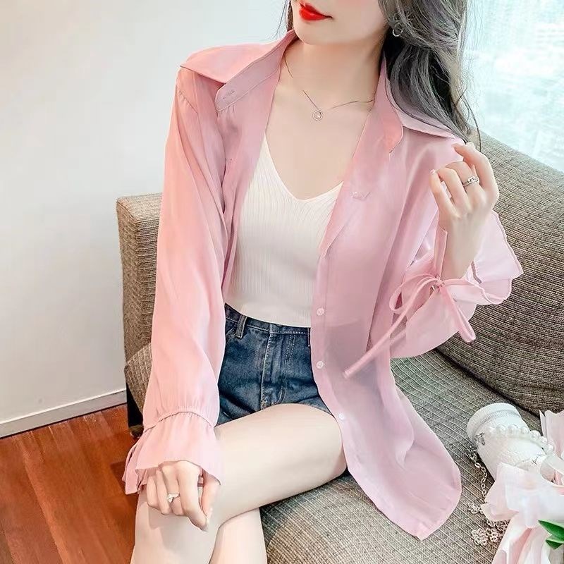 新款粉色防晒衬衫女夏季2025宽松开衫外套百搭休闲透气长袖防晒衣