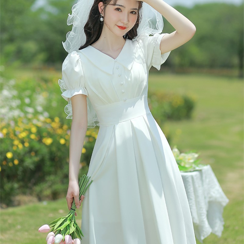 法式白色小礼服裙女2024新款平时可穿领证登记宴会气质洋装连衣裙