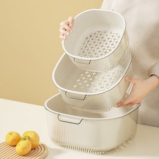 山姆优选厨房双层沥水篮家用洗菜篮多功能加厚塑料沥水盆水果漏篮