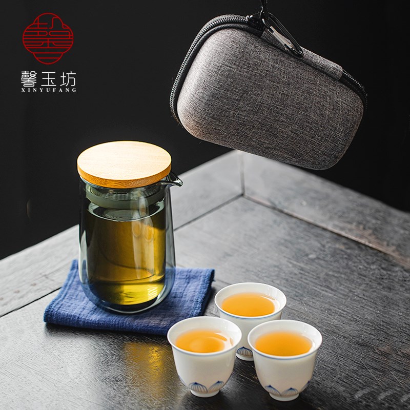 双层防烫玻璃茶壶便携茶具包一体过滤红茶绿茶耐热冲茶壶功夫茶具