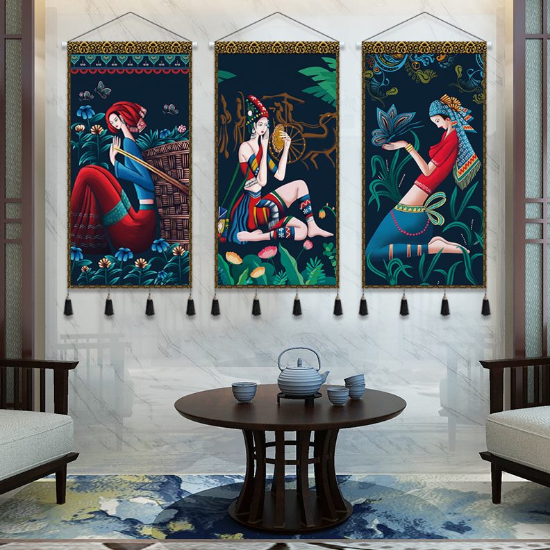 少数画布艺装饰布卧室床头客厅墙面装饰挂画墙画民族挂毯民宿云南图片