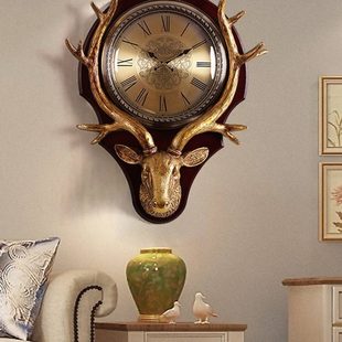 钟表挂钟客厅石英钟欧式 实木新中式 家用北欧大气创意美式 时尚 个性