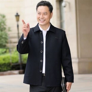 爸爸春装 中老年人男装 上衣 休闲夹克衫 男士 外套春秋季 60岁70爷爷装