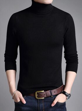高领毛衣男黑色圆领线衣白色中半高领针织衫打底秋衣毛衫男士小衫