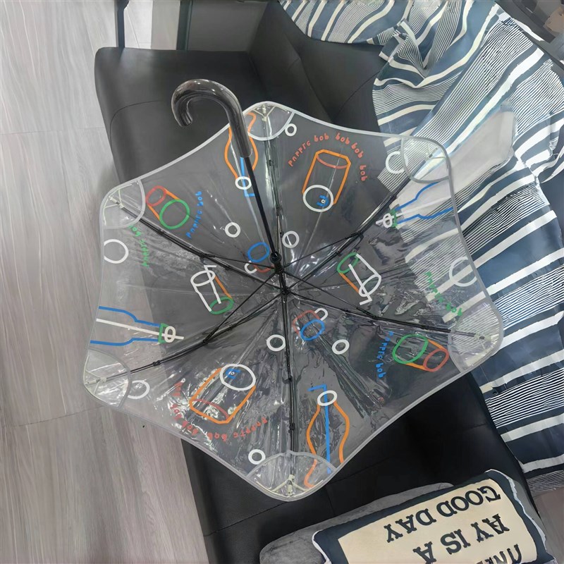 透明儿童雨伞安全圆角防戳伤反光条小学生幼儿园POE涂鸦可加印LOG