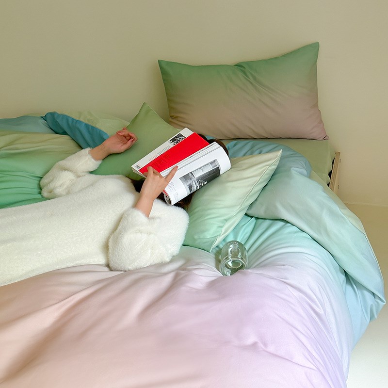 春夏凉感双面莱赛尔天丝渐变色四件套秋冬保暖全棉100支轻磨毛1.8