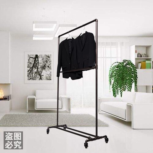 服装展示架简易龙门架铁艺带轮挂衣架双层落地架复古中岛架