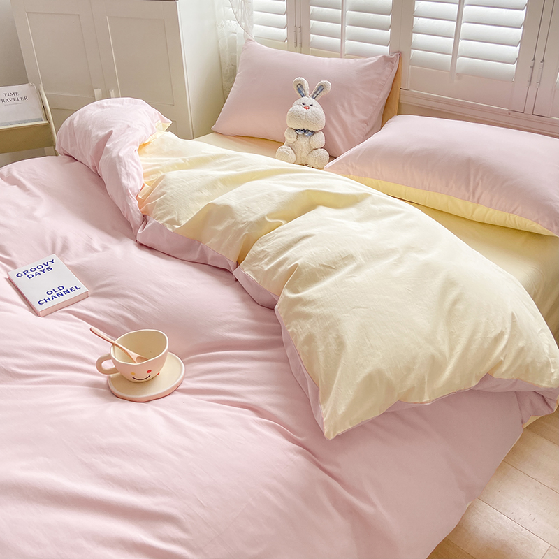夏季水洗棉双人被套 单件床笠宿舍床上三件套单人被罩150x200cm四