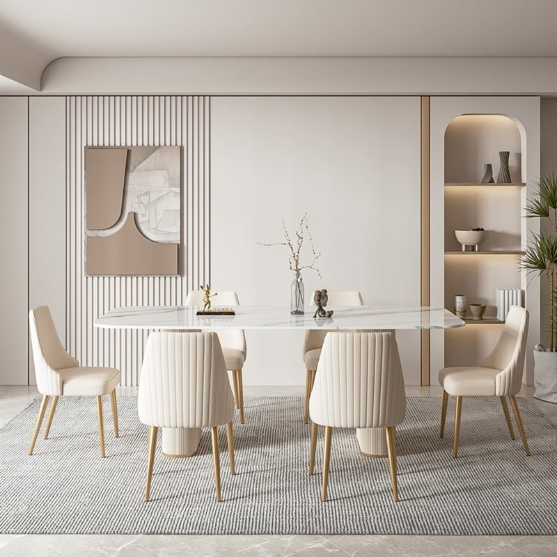 实木岩板餐厅桌椅家用2024新款小户型现代简约轻奢饭桌子网红奶油