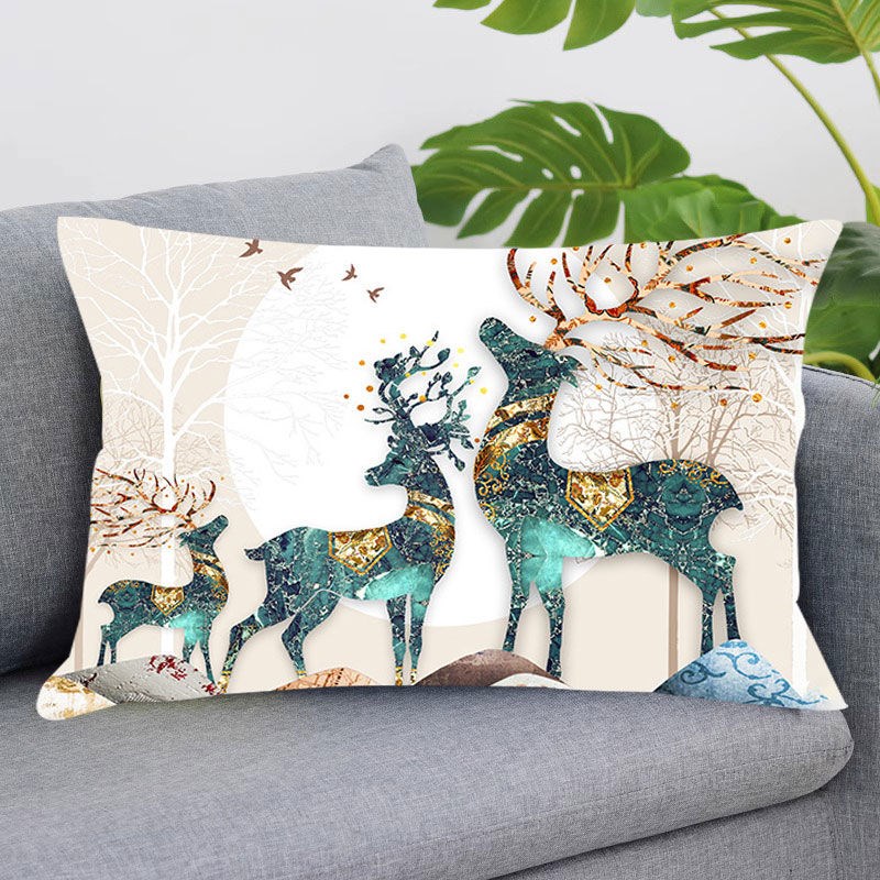 发财鹿十字绣欧式新款diy线绣麋鹿抱枕套客厅沙发靠枕套印花满绣