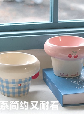 圆把手圈圈陶瓷碗韩系猫咪狗狗水碗粮碗高脚釉下彩宠物碗