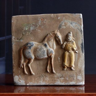 汉砖马拉车画像砖画像石拓片素材汉朝壁画秦砖汉瓦字砖灰陶摆件