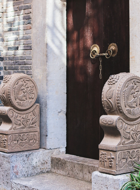 中式仿石门墩石鼓别墅户外大门口镇宅家用招财抱鼓石庭院装饰摆件