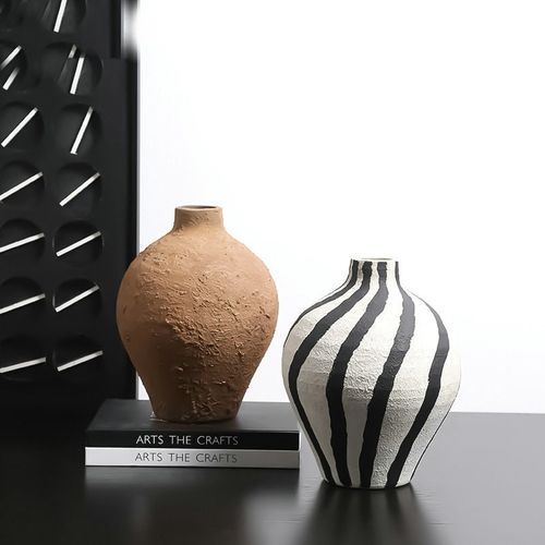 手工做旧粗新中式侘寂陶花瓶样板房酒店客厅装饰艺术花器书柜摆件